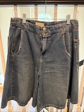Pilcro Wide-Leg Dark Blue Denim Culotte Jeans